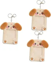 STOBOK 3pcs Hanging Plush Card Cover Id Card Holder Keychain Student Sleeves Decorative Protector Fabric Material