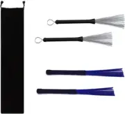 Drum Brushes Set 1 Pair Retractable Wire Brushes and 1 Pair Nylon Brushes Set wi