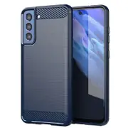 For Samsung Galaxy S22 Plus 5G Case Brushed Carbon Fiber Texture Style Ultra-Thin TPU Soft Rubber Anti-Drop Protective Cover-Navy Blue