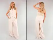 iKrush Sleeveless Button Front Detail Jumpsuit Regular Length V Neck