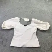 Theory Top Womens Medium Scoop Neck Puff Sleeve Top White Stretchy A324