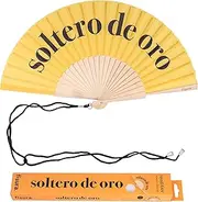 [Fisura] – Original Folding Fan with Message “soltero de oro, Wooden hand fan folding for men,Yellow Design with Hanger for weddings & bachelor party, rave, festival - Size: 42.5 x 23 cm, Yellow,