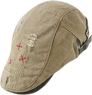 [LAIFEKE] Retro Men's Washed Flat Cap Embroidery Driving Cap Adjustable Newsboy Hats Casual Duckbill Cap