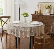 Linen Round Tablecloth for Rustic Vintage Decor. Sheer Lace Tablecloth Works