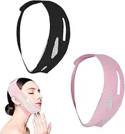 Chin Strap for Sleeping 2 Pieces Double Chin Reducer Chin Strap V Line Lifting Mask Double Chin Strap Face Slimming for Quick and Enhanced Jawline Tightening (Black Pink)