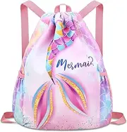 Luchike Drawstring Backpack for Kids - Girls Dance Bag,Sport Gym Beach Swim Travel Daypack With Two Water Bottle Holder