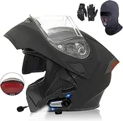 Bluetooth Modular Motorcycle Helmet with Tail Light DOT/ECE Approved Adults Full Face Flip Up Motorcycle Helmet with Anti-Fog Double Visor