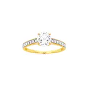 9ct Gold Cubic Zirconia Round Brilliant Cut Shoulder Ring in Clear