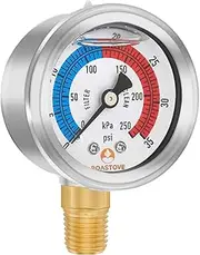 Roastove 2" Dial Pool Filter Pressure Gauge, Glycerine Filled, 304 Stainless Steel Case, 1/4" NPT Lower Mount, 0-35psi/250kpa Water Gauge