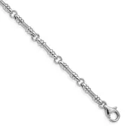 Solid 14K White Gold 7 inch 3.5mm Hand Polished and Textured Fancy Link with Fancy Lobster Clasp Bracelet