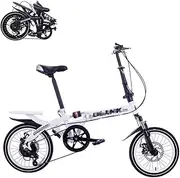 Folding Adult Bicycle, 14/16-inch Portable Bicycle, 6-Speed Speed Regulation, Dual Disc Brakes, Adjustable Seat, Quick Folding Shock-Absorbing Commuter Bike