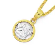 9ct Two Tone Gold Angel Circle Pendant