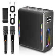 Karaoke Machine with Two Wireless Microphones, Powerful Portable Bluetooth Sp...