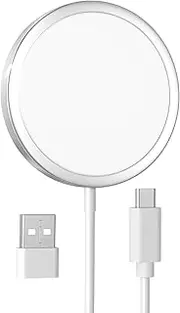 Magnetic Wireless Charger,MagEase 15W mag~Safe Wireless Charger Compatible with iPhone 16/15/14/13/12 Series and AirPods 3/2/Pro, Charging Pad with USB-C Cable and USB-A Converter (White)