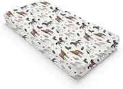 Watercolor Christmas Horses Baby Changing Pad Cover Winter Horses Cherry Fir Leaves Fitted Changing Table Sheets for Boy Girl Farmhouse Animal Soft Stretchy Fitted Diaper Change Table Mat 32''x16''