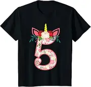 [X.Style] Kids Unicorn 5th Birthday Shirt Outfit for Girls 5 Year Old Fifth ds1209 T-Shirt (3XL) Black