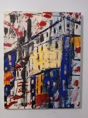 Original Abstract Acrylic Painting On Canvas "Industrial Old Town"