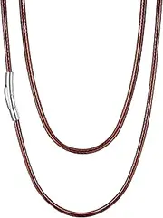 [U7] Black/Brown Leather Cord Necklace with Stainless Steel Clasp, Men Women Woven Wax Rope Chain for Pendant,2mm-3mm Wide, Length 16" 18" 20" 22" 24" 26" 28" 30"