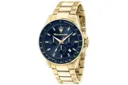Maserati Sfida Chronograph Gold Tone Stainless Steel Blue Dial Quartz R8873640008 100M Men's Watch