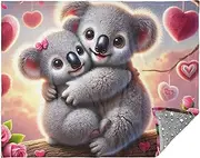 GAIGEO Romantic Koala Love Hug Personalized Christmas Blankets and Throws Outdoor Couch Throw Blankets for Women 70x55 Inch Fancy Fuzzy Cozy