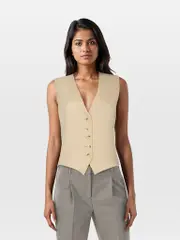 Beige Wool Button Down Vest