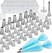 Kootek 54 in 1 Piping Bags and Tips Set with 13 Large Size Piping Tips, 35 Standard Size Icing Tips, 2 Reusable Pastry Bags 12 Inch, Cake Decorating Kit Supplies, Frosting Piping Kit for Cake, Cupcake