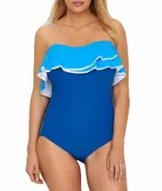 Coco Reef CADET Paradiso Gate Ruffle Bandeau One-Piece Swimsuit, US 16/40C