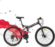 Mountain Folding Bike, 24"Unisex Double Disc Brakes Off Road Bicycle 24 Speed Fully Suspended High Carbon Steel Frame Bicycle Quick Folding and Convenient Travel,Red