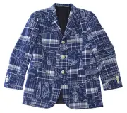 HICKEY FREEMAN Boy's Navy Geometric Print 3-Button Cotton Blazer Sz 10 NWT