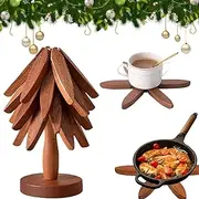 4Pcs Tree Coasters Set, Tree Shape Trivet Set, Foldable Kitchen Wooden Trivets, Tree Coaster for Hot Dishes、Pot、Bowl、teapot、hot Pot Holders, Multifunctional Ornaments