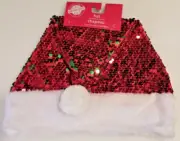 RED Sequin Santa Hat Cap Sparkle Shine Green Sequins Plush Edge Adult
