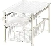 SimpleHouseware Stackable 2 Tier Pull Out Drawer for Cabinets and Under Sink Organiser, Wired White
