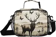 Retro Butterfly Elk Insulated Lunch Box for Women Men - Ideal for Work, Picnics - Includes Adjustable Shoulder Strap
