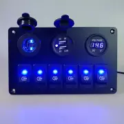 Car Marine Boat Gang 6 Waterproof Circuit LED Rocker Switch Breaker Panel