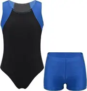 [Jugaoge] Kids Boys Gymnastics Leotard Unitard Tumbling Dance Biketard Gym Training Bodysuit with Shorts Set