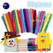 50PC Kids Wooden Pop Stick Craft Paddle ice cream Natural or Multi-color 11.5x1