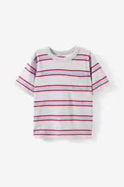 [Cotton On Kids] Cotton On Kids - The Essential Short Sleeve Tee - Grey marle/varsity red/dawn blue stripe 3 GREY MARLE/VARSITY RED/DAWN BLUE STRIPE