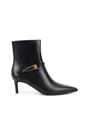 Drew Stiletto Ankle Boots - Black High Shine Leather