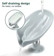 Bar Soap Holder Container Suction Cup Gray Leaf Shape Self Draining 2 Pack