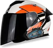 Open Face Helmet,Integrated Bluetooth Motorcycle Helmet,Half Helmet 3/4 with Dual Visor DOT/ECE Approved Motorbike Scooter Crash Jet Helmet (Color : V, Size : L=59-60cm)
