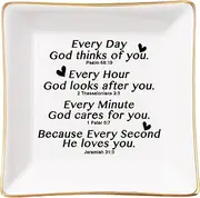 Spegiffu Christian Faith Jewelry Dish With Bible Verse Prayers - Religious Scripture Gifts for Women, Men, Friends - Every Second God He Loves You