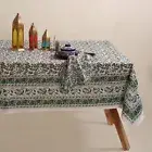 Green Hand Block Floral Print Table Cover Indian Cotton Table Cloth With Napkin