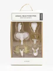 Animal Push Pins White & Gold Tone Moose Unicorn Elephant Rhino Buffalo NEW
