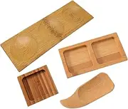Ipetboom 4 Pcs Wooden Sauce Dishes Safe and Healthy Seasoning Bowls for Dipping Sauces Appetizers and Snacks Featuring Three Compartment Natural Bamboo Color