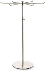 Bjewego Rotating Jewelry Organizer - Height-adjustable Brushed Nickel Metal Stand - 6 Hooks - Scratch-resistant Display Rack for Craft Shows