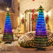 Costway1.9 M Pop-up Lighted Christmas Tree with 12 Light Modes-Green-2 pieces