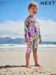 Navy/Purple Tropical Long Leg Sunsafe Swimsuit (3mths-8yrs) (AB7037) | $31 - $35