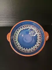 VTG Bulgarian Troyan Redware Peacock Drip Glazed Pottery Bowl 9.5" EUC