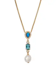 Nadri Blue Lagoon Mixed Stone Lariat Necklace in 18K Gold Plated, 16-18