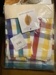 NEW! Natural Impressions by Bardwill Tablecloth + 6 napkins-Checkered Multi-NICE